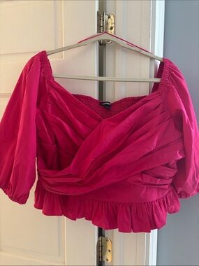 Express Women's Hot Pink Off-Shoulder Ruffle Blouse